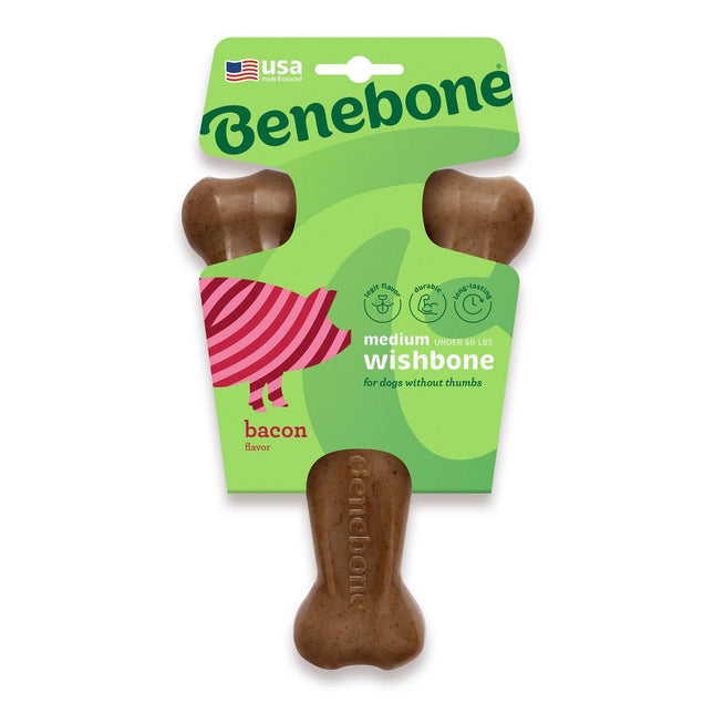 Benebone Wishbone Durable Dog Chew Toy for Aggressive Chewers, Real Bacon, Made in USA, Medium