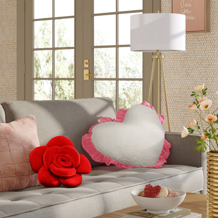 Threshold Oversized Heart Velvet Pillow With Faux Shearling Reverse Pink/Ivory
