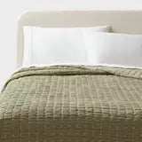 Full/Queen Yarn Dye Crinkle Grid Quilt Moss Green - Threshold: Weave, Machine Washable, OEKO-TEX Certified