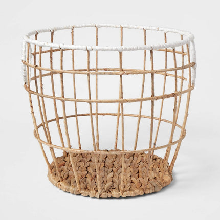 Small Kids' Woven Basket Natural with White Rim - Pillowfort: Water Hyacinth Storage with Cut-Out Handles