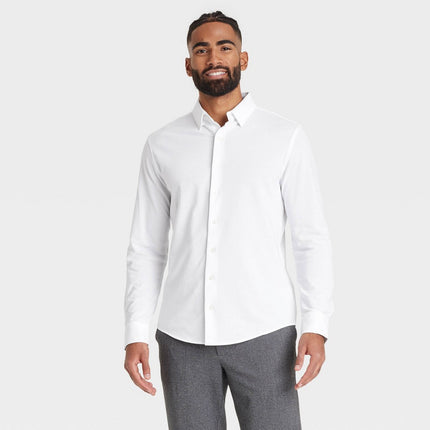 Men's Long Sleeve Button-Down Casual Shirt - Goodfellow & Co™ True White L: Cotton Blend, Recycled Polyester, Lightweight