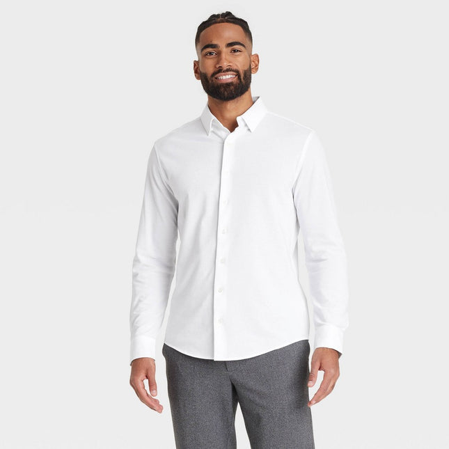 Men's Long Sleeve Button-Down Casual Shirt - Goodfellow & Co™ True White L: Cotton Blend, Recycled Polyester, Lightweight
