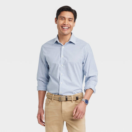 Men's Performance Long Sleeve Button-Down Dress Shirt - Goodfellow & Co™ Light Navy Blue S: Standard Fit