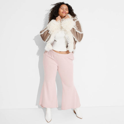 Women's Mid-Rise Washed Extreme Flare Sweatpants - Wild Fable Mauve XXL: French Terry, Side Pocket, Drawstring