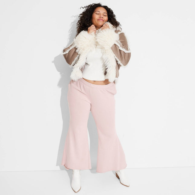 Women's Mid-Rise Washed Extreme Flare Sweatpants - Wild Fable Mauve XXL: French Terry, Side Pocket, Drawstring