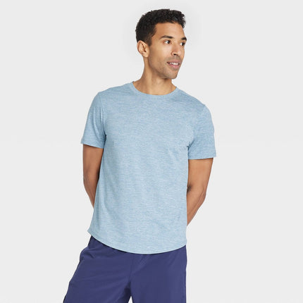 Men's Short Sleeve Soft Stretch T-Shirt - All In Motion™ Light Blue L: Fit, Moisture Wicking, UPF 50+