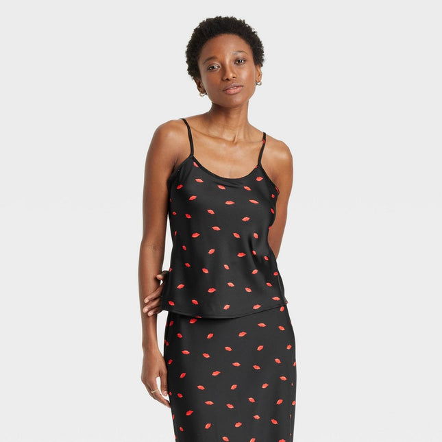 Women's Camisole - A New Day Black/Red XL: Satin Spaghetti Strap Scoopneck