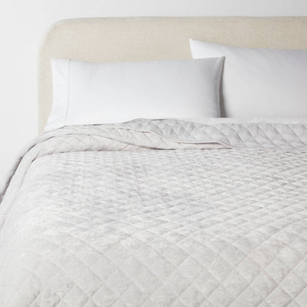 King Luxe Diamond Stitch Velvet Quilt Light Gray - Threshold
