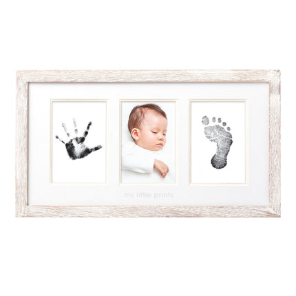 Pearhead My Little Prints Newborn Handprint & Footprint Frame Kit - No Mess Clean Touch Ink Pad, Gender-Neutral Keepsake, Ideal Shower Gift, Nursery Decor, Distressed Wood Gray