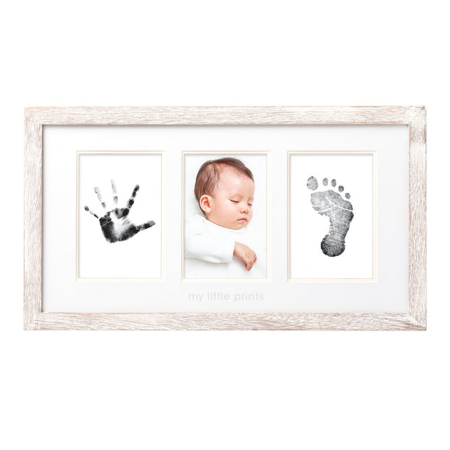 Pearhead My Little Prints Newborn Handprint & Footprint Frame Kit - No Mess Clean Touch Ink Pad, Gender-Neutral Keepsake, Ideal Shower Gift, Nursery Decor, Distressed Wood Gray