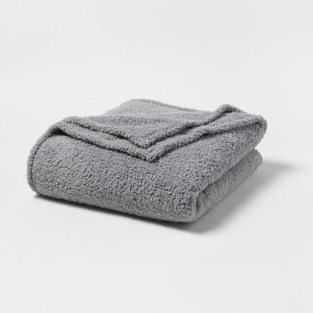 Full/Queen Faux Shearling Bed Blanket Gray - Room Essentials: Midweight, Plush, Machine Washable, 300 Thread Count