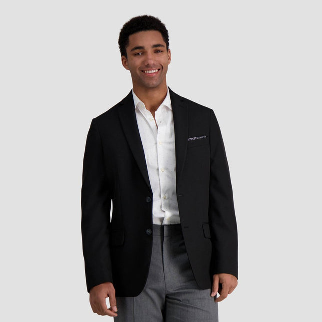 Haggar H26 Men's Flex Series Slim Fit Blazer - Black 42: Midweight Knit, Notched Collar, 5 Pockets