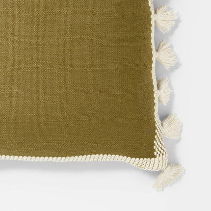 Threshold Woven Frame Square Throw Pillow with Side Tassels 20in Green/Cream