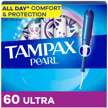 Tampax Pearl Tampons, with LeakGuard Braid, Ultra Absorbency, Unscented, 60 Count