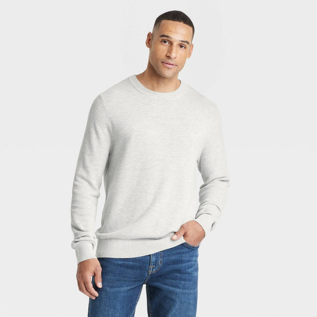 Men's Crew Neck Pullover Sweater - Goodfellow & Co™ Heathered Gray S: Midweight Knit, Ribbed Cuffs