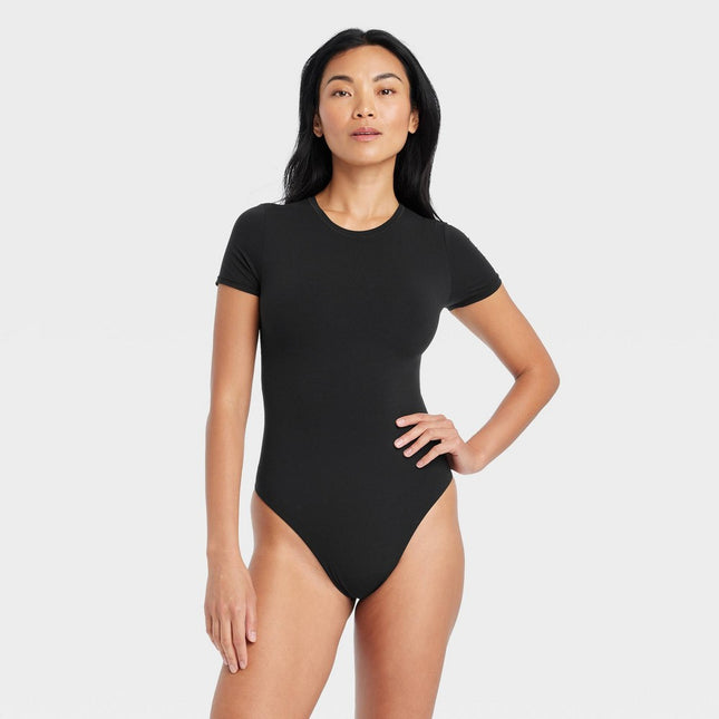 Women's Luxury Collection 4-Way Stretch Short Sleeve Bodysuit - Auden Black L: Nylon Spandex Blend, Lightweight, Crew Neck, Pullover