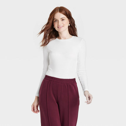 Women's Slim Fit Long Sleeve Ribbed T-Shirt - A New Day White M