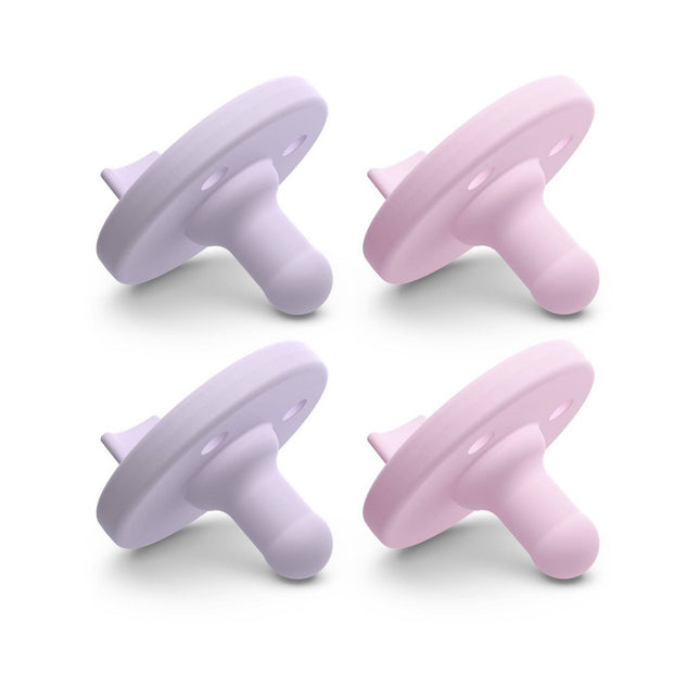 Philips Avent Soothie Orthodontic Baby Pacifiers, 100% Silicone Pacifiers, One Piece, BPA-Free, for Babies 0-3 Months, 2 Lilac and 2 Pink, 4 Pack, Model SCF190/70