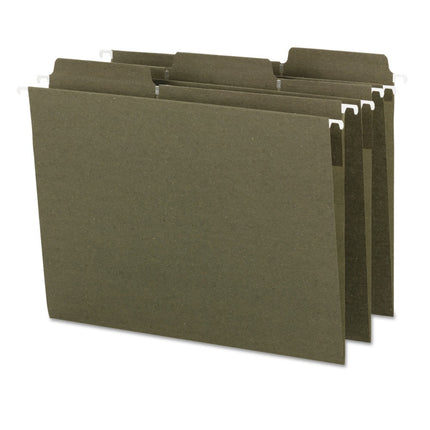 Smead 100% Recycled FasTab Hanging File Folder, 1/3-Cut Built-in Tab, Letter Size, Standard Green, 20 per Box (64037)