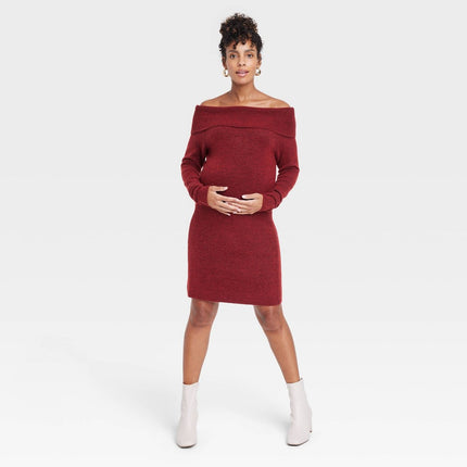 Off the Shoulder Maternity Sweater Dress - Isabel Maternity by Ingrid & Isabel Burgundy L