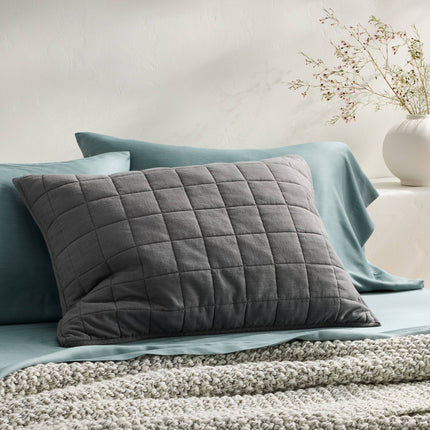 Casaluna Heavyweight Linen Blend Quilt Pillow Sham Dark Teal Blue Standard