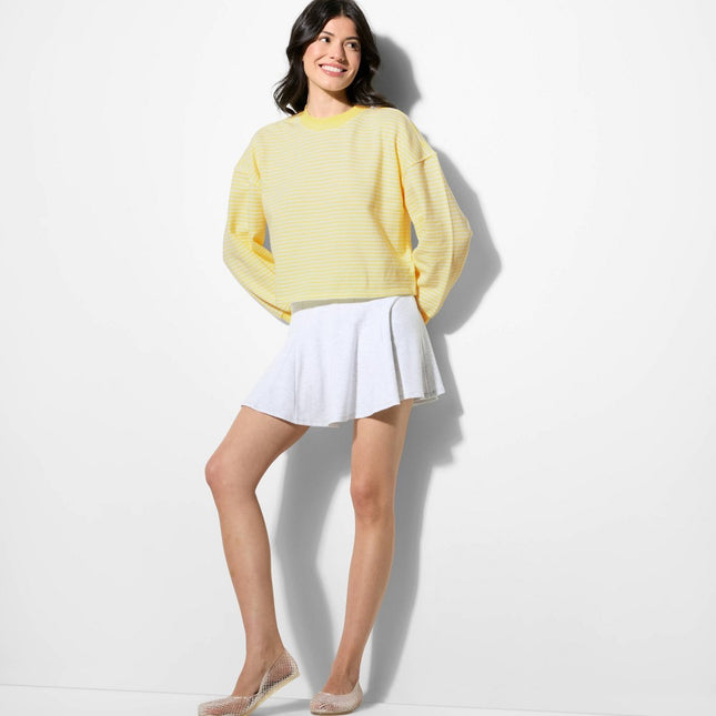 Women's French Terry Sweatshirt - Wild Fable Lemon Yellow Striped M