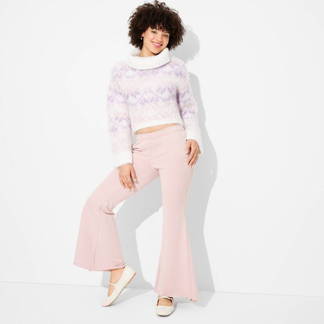 Women's Mid-Rise Washed Extreme Flare Sweatpants - Wild Fable Mauve XS: Relaxed Fit, French Terry, Drawstring Waist
