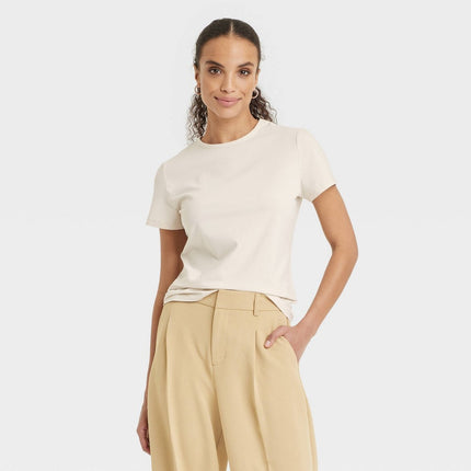 Women's Short Sleeve T-Shirt - A New Day Cream S: Cotton Spandex Blend, Lightweight Jersey, Casual Pullover