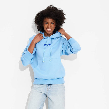 Adult Poppi Future of Soda Graphic Hoodie Sweatshirt - Blue M: Cotton-Polyester Blend, Kangaroo Pocket