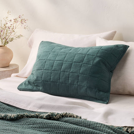 Casaluna Heavyweight Linen Blend Quilt Pillow Sham Dark Teal Blue Standard