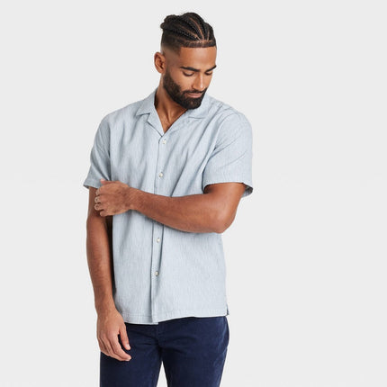 Men's Short Sleeve Slub Camp Button-Down Shirt - Goodfellow & Co™ Light Blue XXL