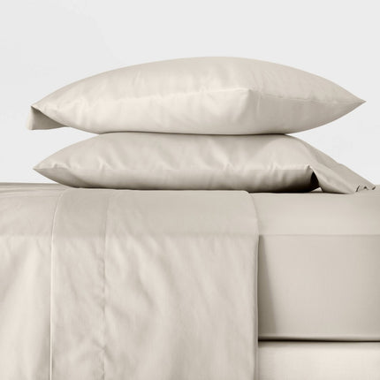 Queen 300 Thread Count Temperature Regulating Solid Sheet Set Natural - Casaluna: Cooling Cotton Blend, Satin Weave, OEKO-TEX Certified (Please be advised that sets may be missing pieces or otherwise incomplete.)