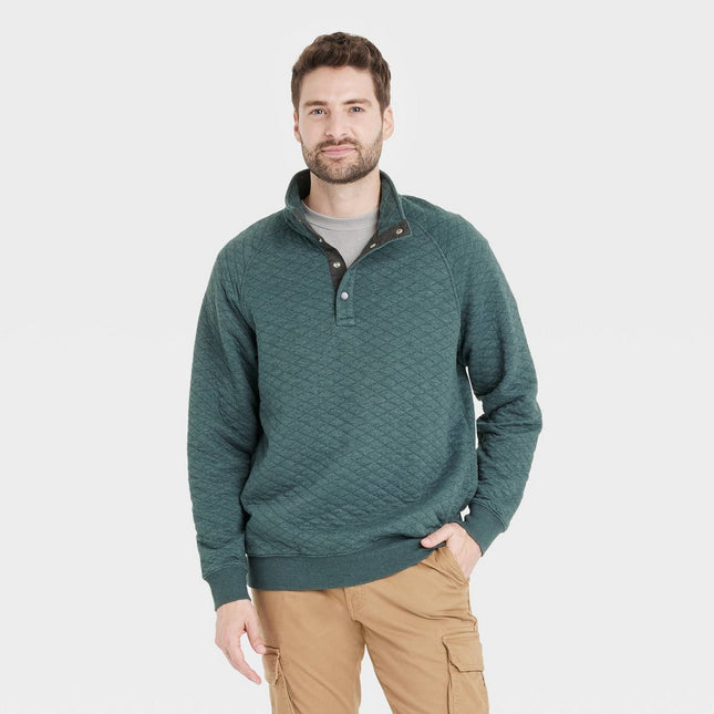 Men's 1/4 Front Snap Quilted Sweatshirt - Goodfellow & Co Green XL