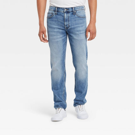 Men's Slim Straight Fit Jeans - Goodfellow & Co™ Indigo Blue 38x30: Heavyweight Denim, Mid Rise, Stretch, Machine Washable