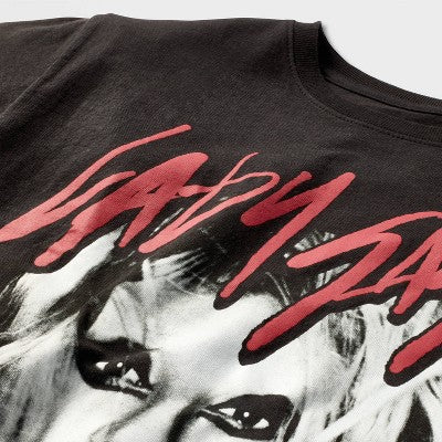 Women's Lady Gaga Red Lip Graphic T-Shirt, Soft Cotton, Short Sleeve, Dark Gray