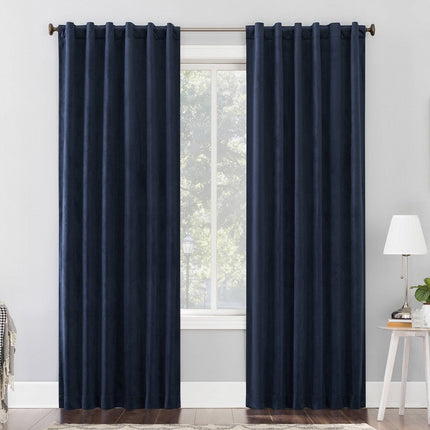 50"x84" Sun Zero 100% Blackout Amherst Velvet Noise Reducing Thermal Curtain Panel Dark Blue: Modern Back Tab Panel