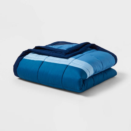 Full/Queen Down Alternative Blanket Blue Color Block - Room Essentials