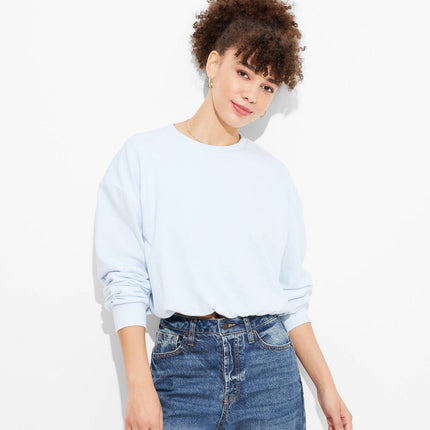 Women's Bubble Hem Sweatshirt - Wild Fable Light Blue XL: Cotton Blend, Recycled Polyester, Spandex, Crew Neck, Long Sleeve