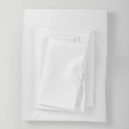 Queen 300 Thread Count Temperature Regulating Solid Sheet Set White - Casaluna: Cooling Cotton-Polyester Blend, Satin Weave, OEKO-TEX Certified (Please be advised that sets may be missing pieces or otherwise incomplete.)