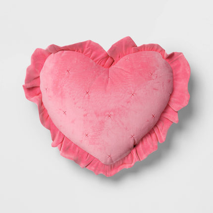Threshold Oversized Heart Velvet Pillow With Faux Shearling Reverse Pink/Ivory