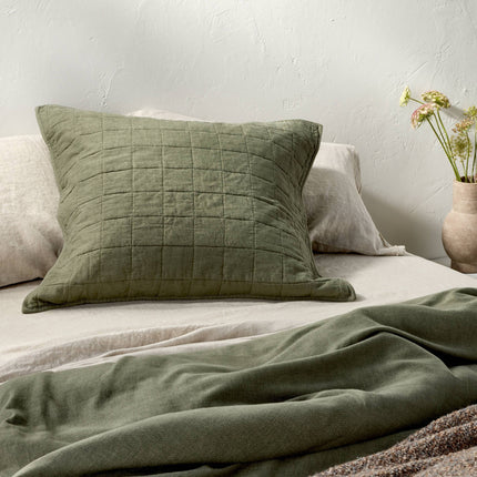 Casaluna Heavyweight Linen Blend Quilt Pillow Sham Dark Teal Blue Standard
