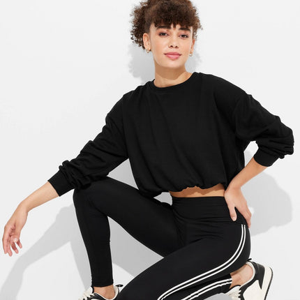 Women's Bubble Hem Sweatshirt - Wild Fable Black XXS: Crew Neck, Cropped Pullover