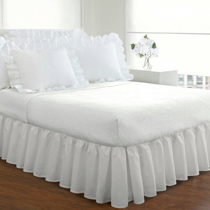 King Ruffled Bed Skirt White - Magic Skirt: Easy-Care Polyester, Machine Washable, Plain Weave, All Ages