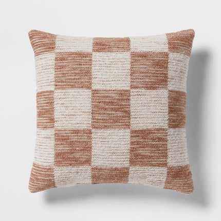 Threshold Modern Woven Checkerboard Square Decorative Pillow 18in Light Brown