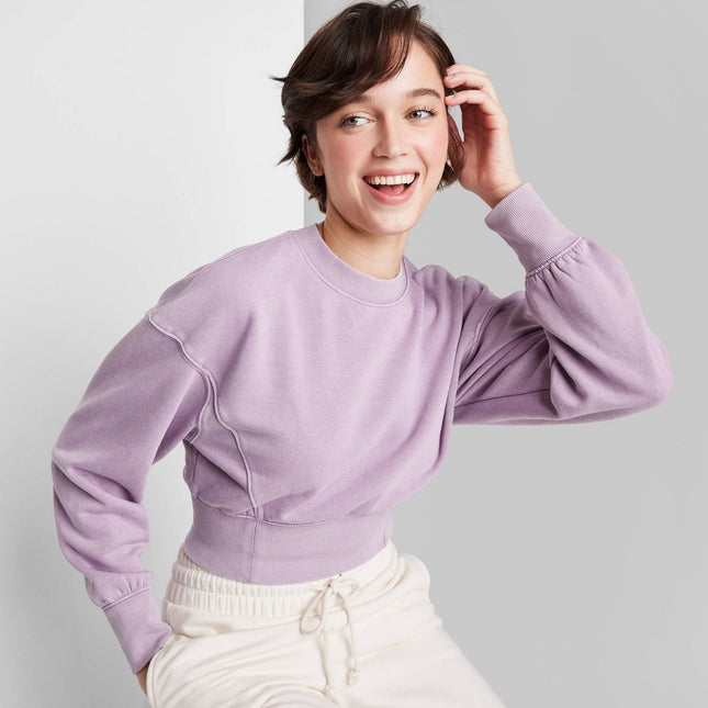 Women's Cropped Crewneck Pullover Sweatshirt - Wild Fable Berry Pink XS
