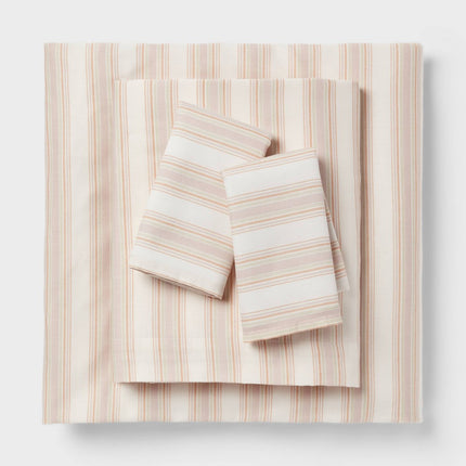 Queen Cotton Blend Sateen Sheet Set Ivory/Pink Textured Stripe - Room Essentials (Please be advised that sets may be missing pieces or otherwise incomplete.)