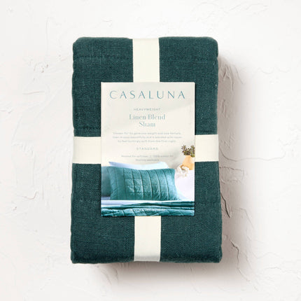 Casaluna Heavyweight Linen Blend Quilt Pillow Sham Dark Teal Blue Standard