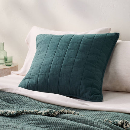 Casaluna Heavyweight Linen Blend Quilt Pillow Sham Dark Teal Blue Standard