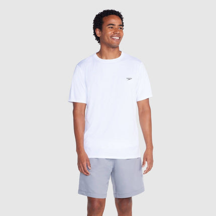 Speedo Men's Short Sleeve Rash Guard Swim Shirt - White M: UPF 50+ Woven Pullover, Medium