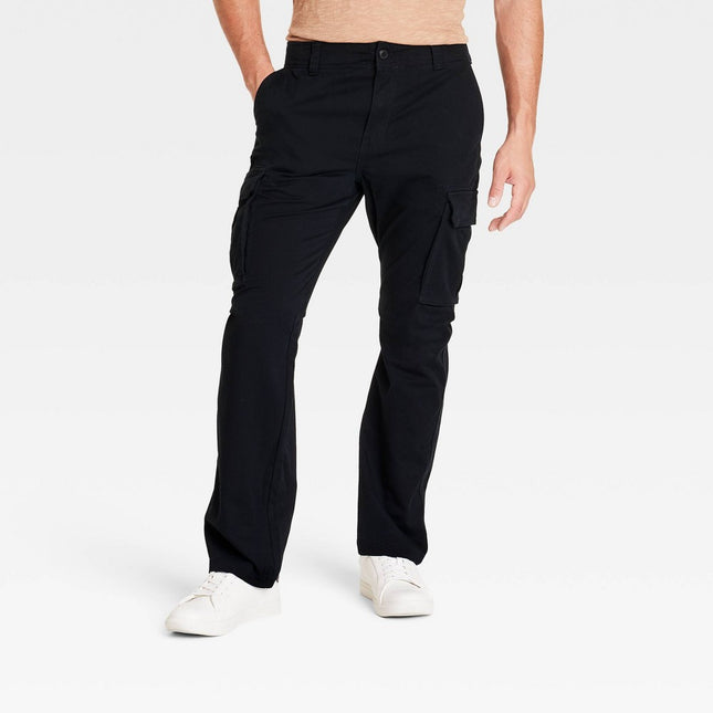Men's Straight Fit Cargo Pants - Goodfellow & Co™ Black 36x30: Midweight Cotton Blend, Stretch, Fly Button and Zipper